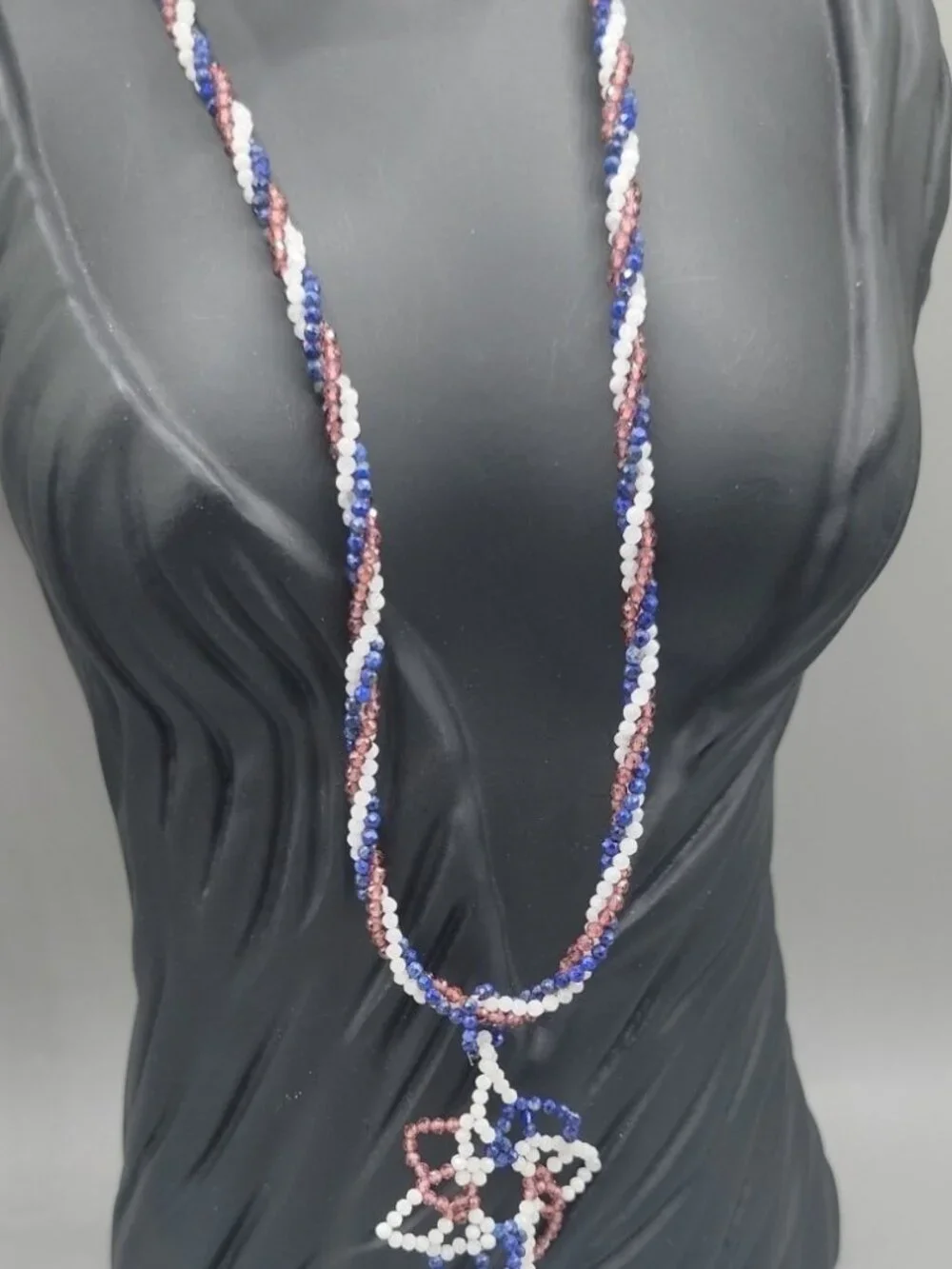 BBJ Sterling Silver Patriotic Red White Blue Beaded Rope Necklace Earrings Set